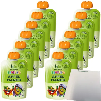 Produktbild von biozentrale BioKids Fruchtmus Apfel Mango VPE (12x90g Packung) + usy Block