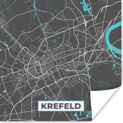 Produktbild von MuchoWow® Poster Deutschland - Blau - Krefeld - Stadtplan - Karte 100x100 cm - Babyzimmer