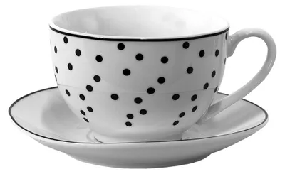 Produktbild von Clayre & Eef Tasse mit Untertasse 238 ml Weiß Schwarz Polyresin