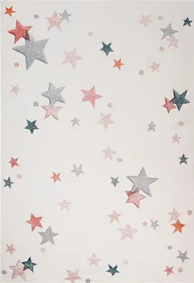 Zdjęcie produktu dla BELIANI Dywan dziecięcy biały z wielokolorowymi gwiazdkami bawełniany 140 x 200 cm prostokątny dekoracja do pokoju dziecka