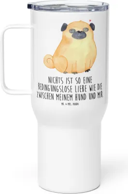 Produktbild von Mr. & Mrs. Panda thermosbecher Mops - Weiß - Geschenk, Sprüche, Knuffig, Pure Liebe, Isolierbecher, Hund, Edelstahlbecher, Kaffee-to-go-Becher, Thermobecher, Teetasse