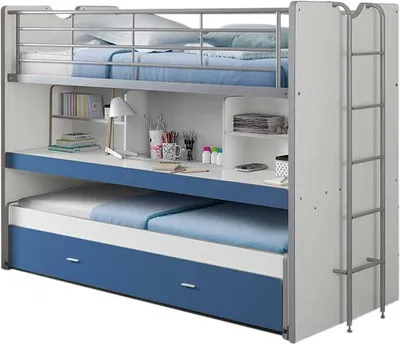 Produktbild von Hochbett Bonny 80 mit Schreibtisch und Bettkasten - blau