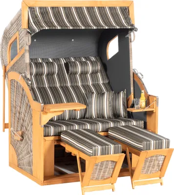 Produktbild von Rustikal 405 Z Comfort XL, Selbstmontage, 2-Sitzer XL 3/4 Liegemodell, Geflecht vintage-oak, Strukturpolyester gestreift, Textilen anthrazit, Pinienholz teakfarben gebürstet, ca. 135x90x165 cm