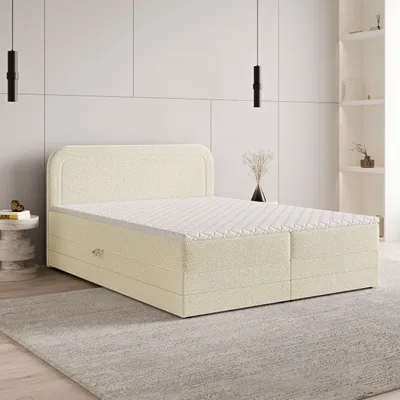Produktbild von Masseno Boxspringbett ARMEL 140x200 cm Komplett-Set mit Bonell Matratze und Topper, Polsterbett mit Bettkästen -Creme, NOW OR NEVER 02