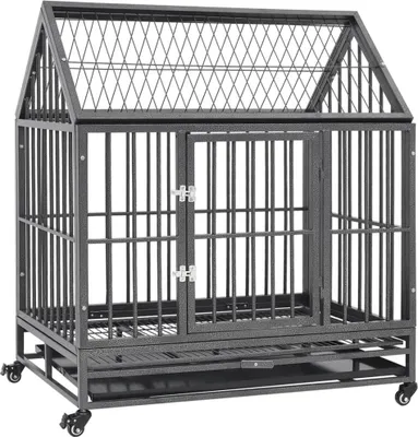 Produktbild von The Living Store Hundekäfig mit Rollen und Dach Stahl 92x62x106 cm