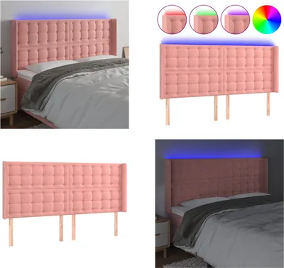 Produktbild von vidaXL LED Kopfteil Rosa 203x16x118/128 cm Samt - LED Kopfteil - LED Kopfteile - Kopfteil - Bett-Kopfteil