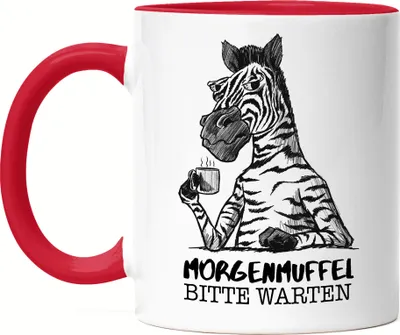 Produktbild von Morgenmuffel Bitte Warten Tasse Rot  Kein Morgenmensch Erstmal Kaffee Büro Kollegen Zebra Geschenk