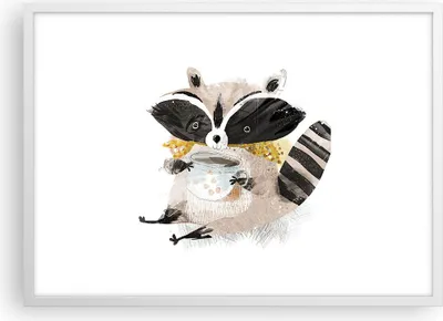 Produktbild von Gerahmtes Poster - Weißer Rahmen - Waschbär Tasse Kinder - 70x50 cm - Wand Bild - Wanddeko - Wandbilder - Kunstposter - Wandposter - Bilderrahmen - Bilder - Kunstdruck - P2WAA70x50-4716
