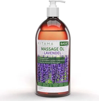 Produktbild von Kitama Aroma Massageöl Lavendel 1-Liter 1L | Pflegendes Körperöl für Massagen I Aroma-Öl für Massage, Thai-Massage & Spa