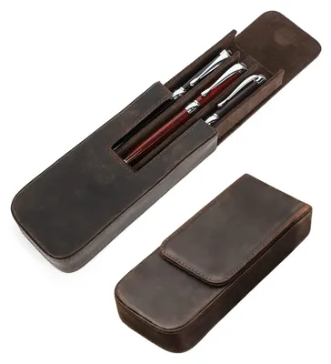 Produktbild von Echt Leder Stifte Etui - Vintage Halter für 3 Stifte und Schreibtischzubehör