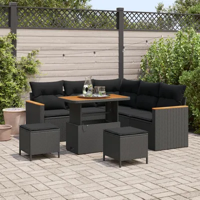 Image de vidaXL Ensemble de canapé de jardin avec coussins 8 pcs noir poly rotin