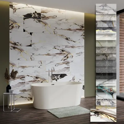 Produktbild von HEXIM Marmorplatten Optik 6 Stück 78x39cm SPC Kunststoff Innen & Außenbereich Granit Steinoptik - Duschrückwand Küchenrückwand Flexible Wanddeko in Natursteinoptik (1,83 m² 80115) B-Serie