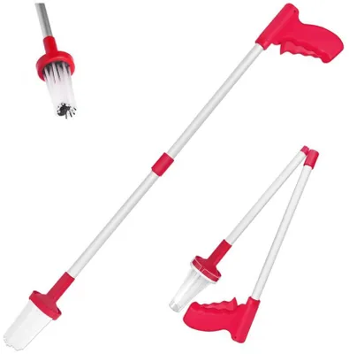 Produktbild von Insektenfänger - Extra lang (ca. 83 cm) - Verstellbarer Griff - Faltbare  - Aluminiumlegierung - für Spinnen, Bienen - Rosenrot