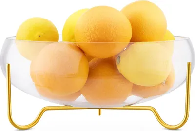 Imagen del producto de Bandeja de cristal redonda sobre soporte de metal – ideal para servir frutas, ensaladas y postres