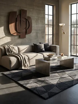 Teppich Anthrazit rechteckig im modernen Wohnzimmer Einrichtungsidee_#sku_SAF503119373448-SAF503119373449-SAF503119373450#