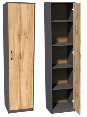 Produktbild von Regal mit 5 Ebenen Aktenschrank mit 4 Einlegeböden und 1 Tür in mattem Finish Standregal 39 cm breit graphit Eiche