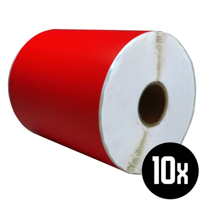Produktbild von DULA Etiketten - Kompatibel mit Zebra 102x152mm - Rot - Permanent - 10 Rollen - 300 Etiketten pro Rolle - Kern 25mm