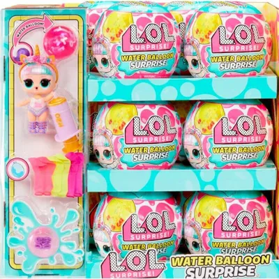 A retail display box containing multiple LOL Surprise Water Balloon Surprise toys.
