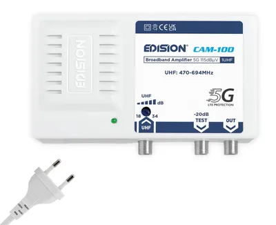 Produktbild von EDISION CAM-100 Breitband-Verstärker 1UHF, 18-34db einstellbar, 115dBmV, Antenne