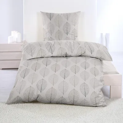 Produktbild von Biber Bettwäsche 135x200 cm | 2tlg. | Winter Garnitur | 100% Baumwolle | mit Reißverschluss | Beige mit Blätter