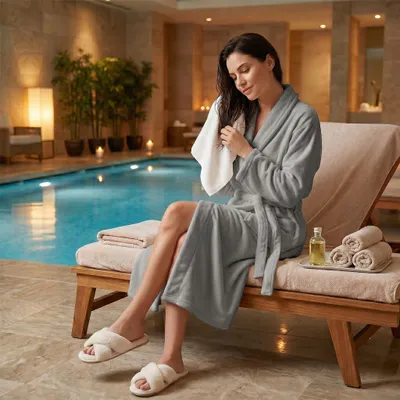 Immagine prodotto di Accappatoio da uomo, assorbente, caldo, classico, con cintura, morbido, da hotel, per spa, grigio
