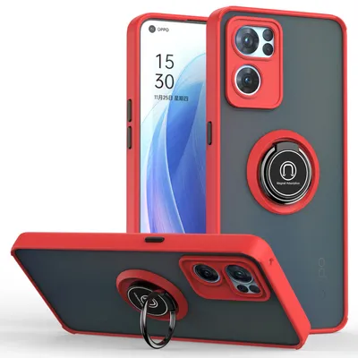 Immagine prodotto di Custodia per OPPO Reno7 5G opaca traslucida in TPU con supporto ad anello e supporto Rosso