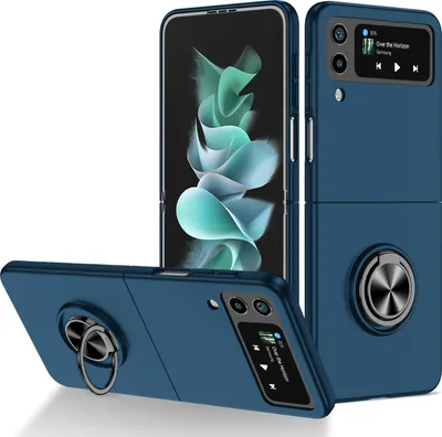 Produktbild von Samsung Z Flip4 Hülle, Dünn Hart PC Schutzhülle mit Ringhalter Ständer für Samsung Galaxy Z Flip 4 5G Dunkelblau