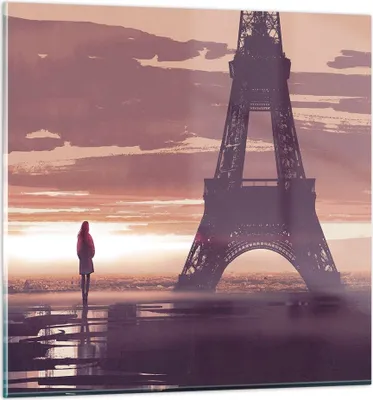 Produktbild von Bilder auf glas - Paris Stadt Nacht - 70x70cm - Glasbilder - Wandbilder - Kunstdruck - zum Aufhängen bereit - Wanddekoration aus Glas - Glas Bilder - Wandbild auf Glas - Einteilig - GAC70x70-4104