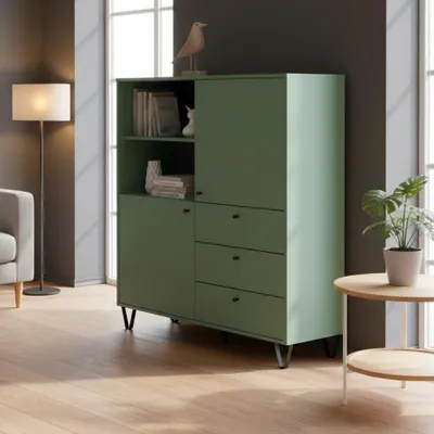 Immagine prodotto di Credenza con ante cassetti e vano a giorno verde ALDO6 123,6x40x135H
