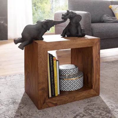Produktbild von FineBuy Standregal Massivholz Sheesham 33x44x44 cm Cube Regal Beistelltisch braun Wohnzimmermöbel Echtholz Couchtisch viereckig Anstelltisch