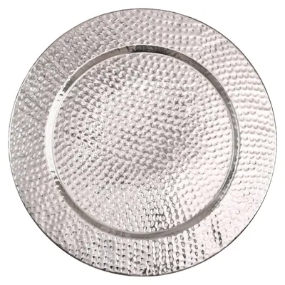 Image de Grand plateau rond en métal « Nizza » argenté, 50 cm de diamètre | Plateau design argenté | Plateau de service rond antidérapant | À utiliser comme décoration sur une table dressée ou comme décoration murale dans le salon