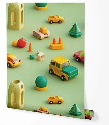 Produktbild von Vliestapete Kinder Muster Spielzeug Autos Formen Bunt Verspieltes Design Kinderzimmer Babyzimmer Schlafzimmer Spielzimmer Pastell Modern UV-beständige Tapete 5m x 0.5m