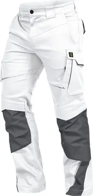 A pair of white and gray work pants.