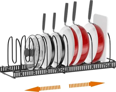 Produktbild von Topfdeckelhalter, Erweiterbarer Deckelhalter Schublade, Pfannenhalter Topfdeckel, Aufbewahrung Für Töpfe Pfannen Kochtopfdeckel Backgeschirr, Küchen Organizer, Mit 7 Verstellbaren Fächern, Schwarz