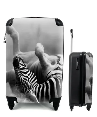 Produktbild von MuchoWow® Koffer Handgepäck Trolley Rollkoffer Kleine Reisekoffer mit 4 Rollen - Zebra - Tiere - Schwarz - Weiß - Cabin Size < 55x40x23 cm & 55x40x20 cm - Fotokoffer - Kabinenkoffer - Boardgepäck - Reise-Box - Reisekoffer - Reisegepäck - Koffer mit Bild - Trolley für Kinder