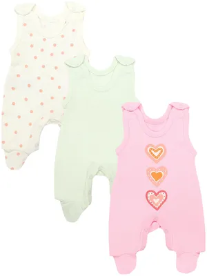 Produktbild von TupTam Baby Mädchen Strampler mit Fuß 3er Pack, Farbe: Grün_Herzen_Punkte, Größe: 56