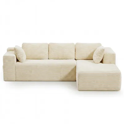 Produktbild von Ecksofa BEALIFE 250x136x40 cm mit Cord-Bezug & Kaltschaum | L-Form, Recamiere rechts | Für 3-4 Personen, inkl. Kissen & Seitentasche | Creme | AR43