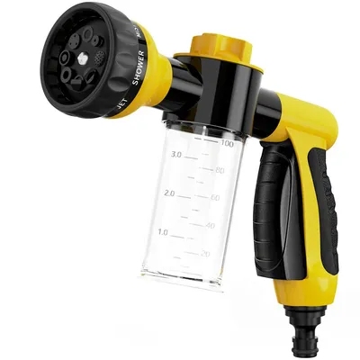 Produktbild von Schaumsprüher mit Hochdruckdüse und 8 Sprühmustern – Gartenschlauch Spritzpistole für Autowäsche und Haustiere, inklusive Schaumdüse und Sprühkopf