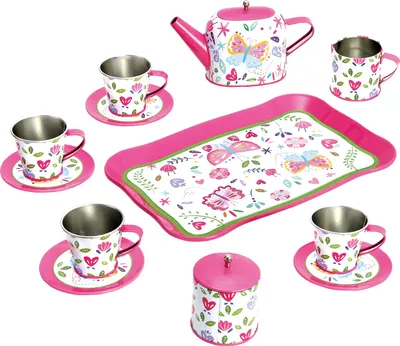 Produktbild von Bino Teeservice für Kinder, rosa, aus Metall, 14-teilig, 33,5 x 29,5 x 7 cm