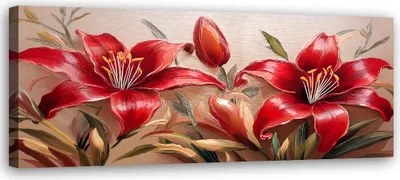 Image de Toile Fleurs de lys rouges Plantes 90x30 Feeby Rouge Image pour le mur prête à être accrochée