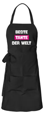 Produktbild von Huuraa Schürze Beste Tante der Welt Schwarz mit Taschen Baumwolle Kochschürze Geschenkidee
