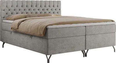 Produktbild von MKS MEBLE Boxspringbett 140x200, Bett 140x200 mit Matratze H3, Boxspringbett 140x200 mit Bettkasten und Topper, Polsterbett 140x200 Füße - GRIMALDI - 140x200 - Hellgrau Struktur - H3
