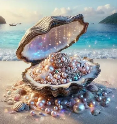 Productafbeelding van Schilderen op nummer: "Parels in een schelp op het strand", 40x50 cm, op canvas, inclusief lijst. Creatief