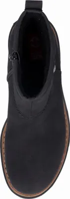 A top-down view of a black women's boot.