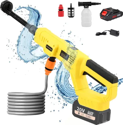Produktbild von Akku Hochdruckreiniger 1000PSI , Mobile Akku-Hochdruckreiniger mit 6-In-1180° Drehbare Düse, Schaumsprüher, 5M Schlauch