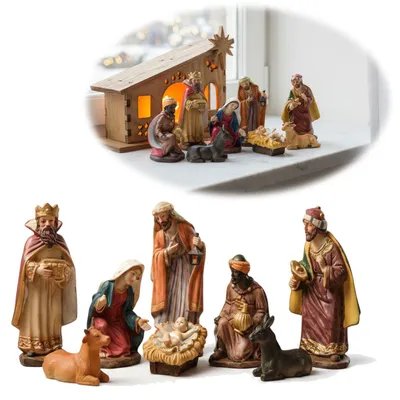 Produktbild von LS-LebenStil Krippenfiguren Set 8 Figuren 11cm Traditionell Handbemalt Krippe Krippenset Weihnachten Krippe Maria Josef Jesus 8-teilig