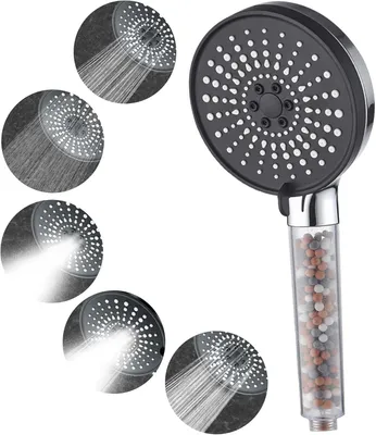 Produktbild von Duschkopf, Wassersparender Duschkopf, Anti-Kalk-Duschkopf, Hochdruck-Duschkopf mit 6 Strahlarten, Verchromt