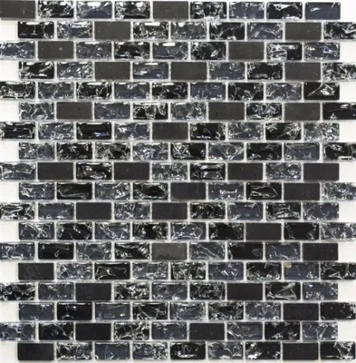 Produktbild von Mosaikfliese Transluzent schwarz Brick Glasmosaik Crystal Stein schwarz MOS87-b1128
