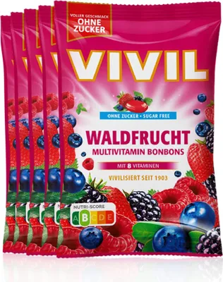 Produktbild von VIVIL Waldfrucht Multivitaminbonbons ohne Zucker | 5 Beutel x 120g