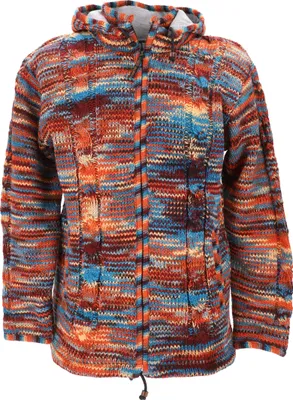 Produktbild von Strickjacke, Uni Wolljacke, Nepaljacke mit Zopfmuster, Baumwollfutter - Orange/blau, Herren, Mehrfarbig, Wolle, Größe: XXL